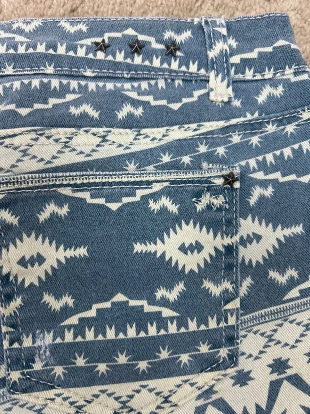 Vanilla Star Denim Shorts Sz 9 Blue White Tribal Print Star Cutoff Streetwear